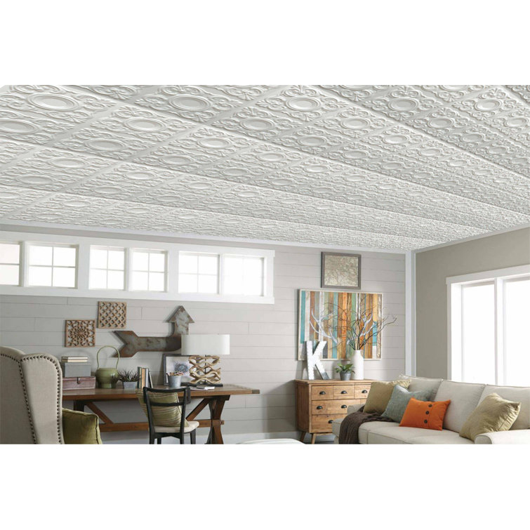 Falkirk Perth 24'' L x 24'' W High Gloss PVC Glue Up Ceiling Tile In Pearl  White